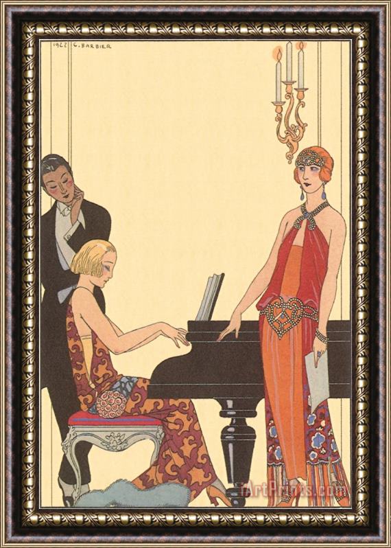 Georges Barbier Woman Playing Piano 1922 Framed Painting