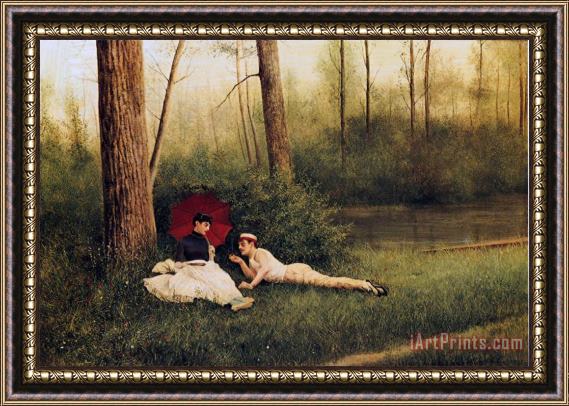 Georges Croegaert A Rest After Boating Framed Painting
