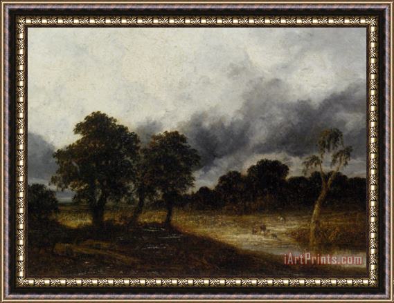 Georges Michel A Shepherd And His Herd Crossing The River Before The Storm Framed Painting