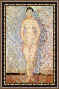 Study for Les Foins Framed Prints - Poseur Standing Front View Study for Les Poseuses 1887 by Georges Seurat
