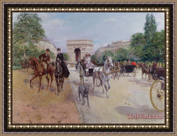 Georges Stein Riders and Carriages on the Avenue du Bois Framed Painting