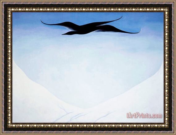 Georgia O'keeffe A Black Bird with Snow Covered Red Hills Framed Print