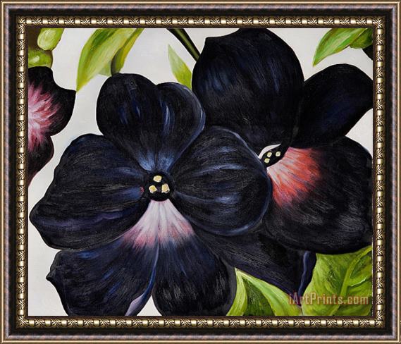 Georgia O'keeffe Black And Purple Petunias Framed Painting