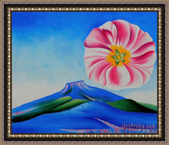 Georgia O'keeffe Hollyhock Pink with Pedernal Framed Painting