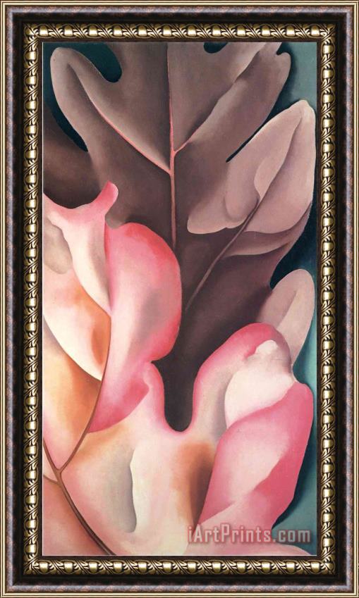 Georgia O'keeffe Oak Leaves Pink And Grey Framed Painting