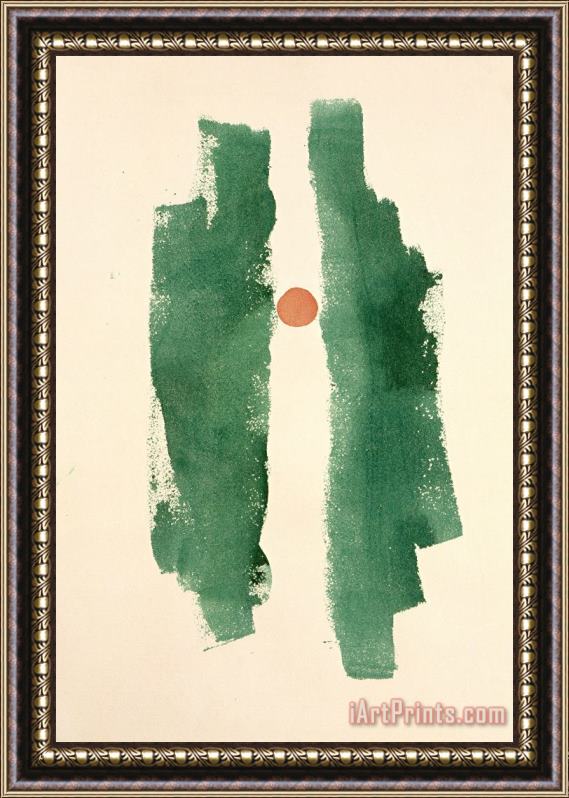 Georgia O'keeffe Untitled (abstraction Two Green Lines Small Red Circle), 1979 Framed Painting