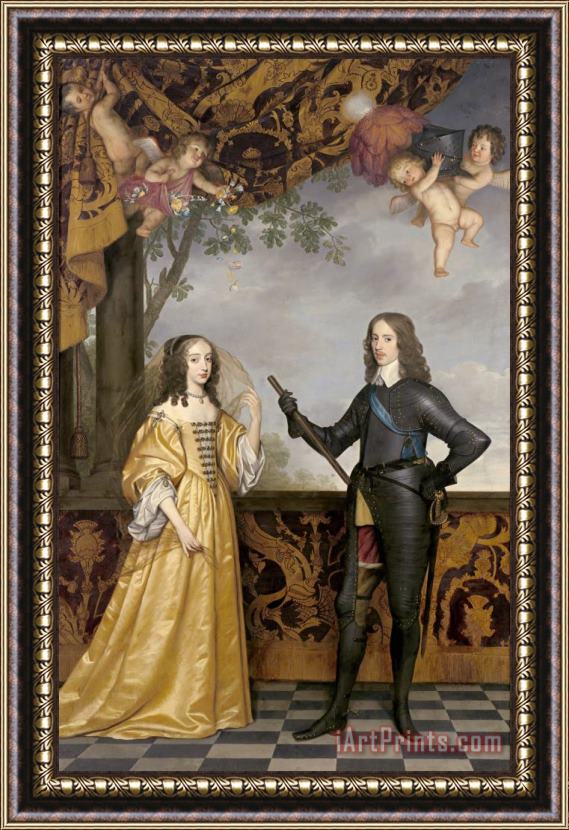 Gerard Van Honthorst Portrait of Willem II (1626 1650), Prince of Orange, And His Wife Mary Stuart (1631 1660) Framed Painting