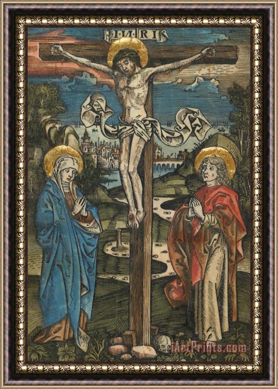 German School Christ On The Cross With Mary And Saint John Framed Painting