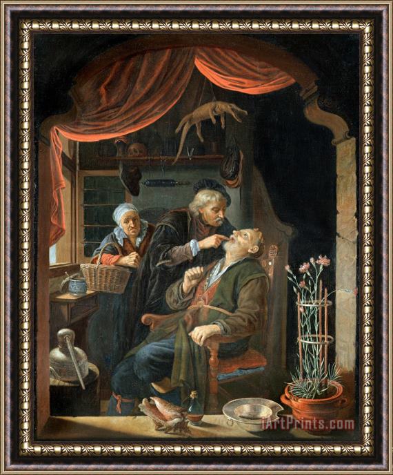 Gerrit Dou A Dentist Examining The Tooth of an Old Man Framed Painting