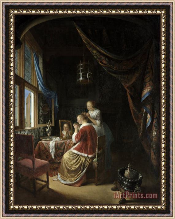 Gerrit Dou A Young Woman at Her Toilet Framed Painting