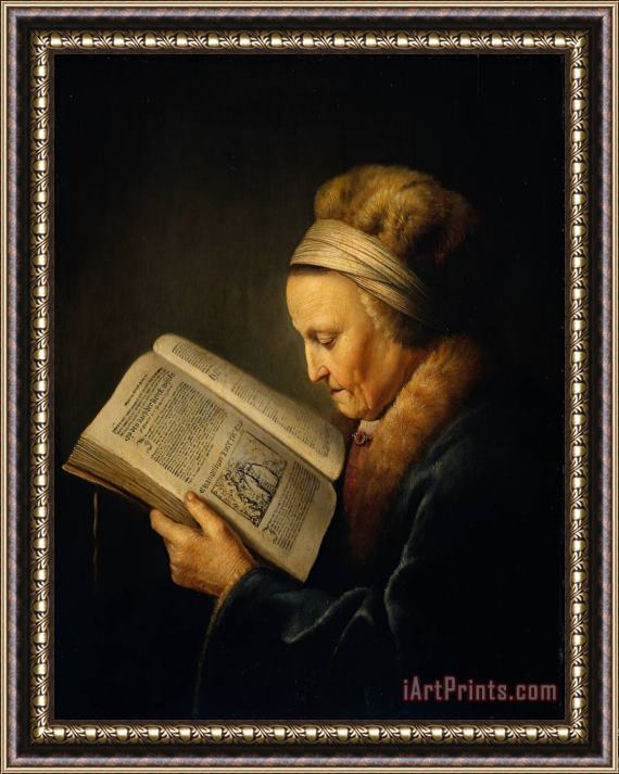 Gerrit Dou Old Woman Reading a Lectionary Framed Painting
