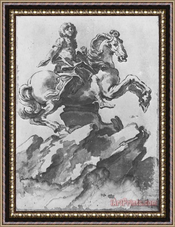 Gian Lorenzo Bernini Design for The Equestrian Monument of Louis Xiv Framed Painting