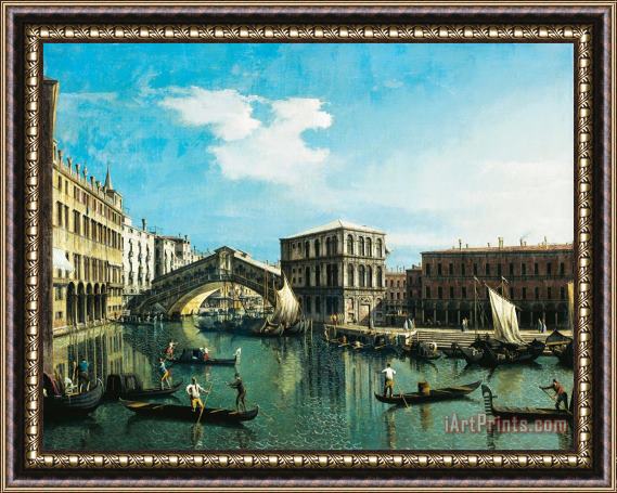 Giovanni Antonio Canal The Rialto Bridge In Venice Framed Painting