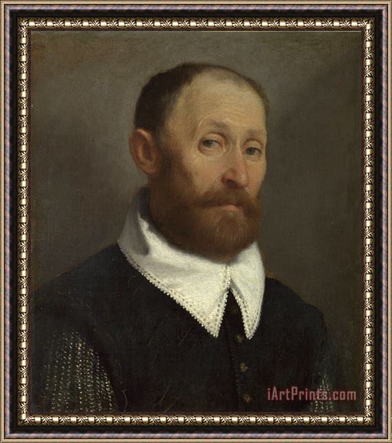 Giovanni Battista Moroni Portrait of a Man with Raised Eyebrows Framed Painting