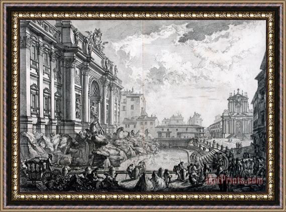 Giovanni Battista Piranesi Side View of The Trevi Fountain, Formerly The Acqua Vergine From Vedute Di Roma (views of Rome) Framed Painting