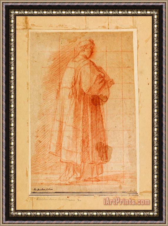 Giovanni Bernardino Rodriguez called Siciliano Standing Cleric Holding a Book Framed Painting