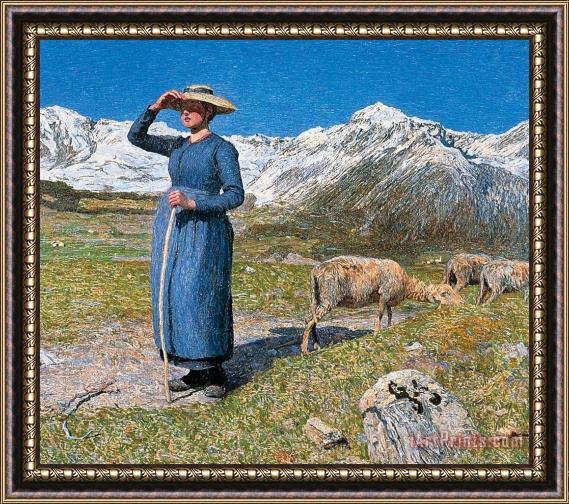 Giovanni Segantini Midday On Alps On Windy Day Framed Print