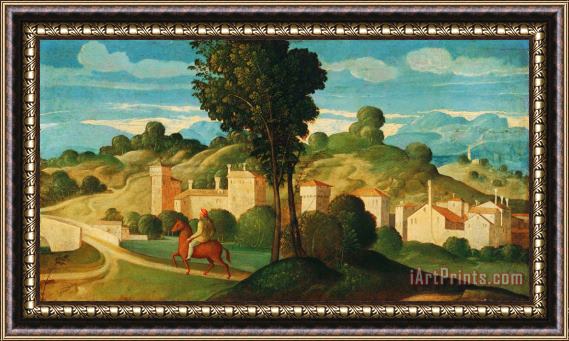 Girolamo Da Santa Croce Landscape with Rider Framed Painting