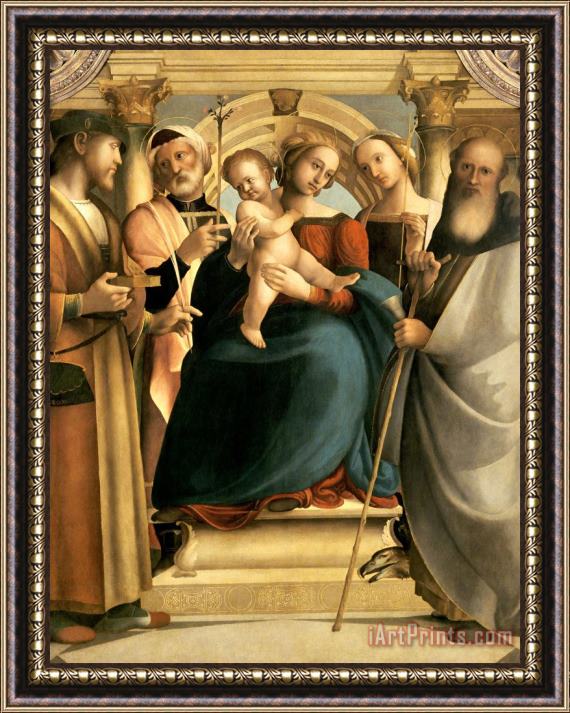Girolamo Genga Madonna Enthroned with Christ Child And Saints Pantaleon, Joseph, Prisca, And Anthony Abbot Framed Print