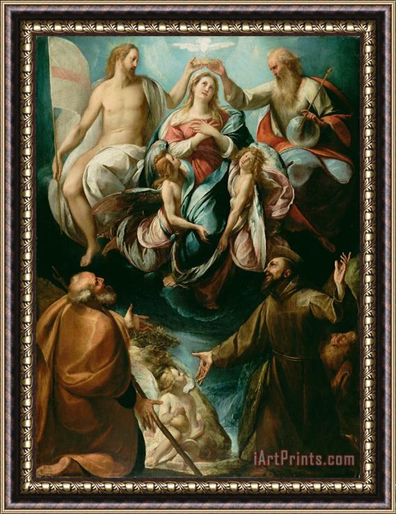 Giulio Cesare Procaccini  Coronation of The Virgin with Saints Joseph And Francis of Assisi Framed Painting