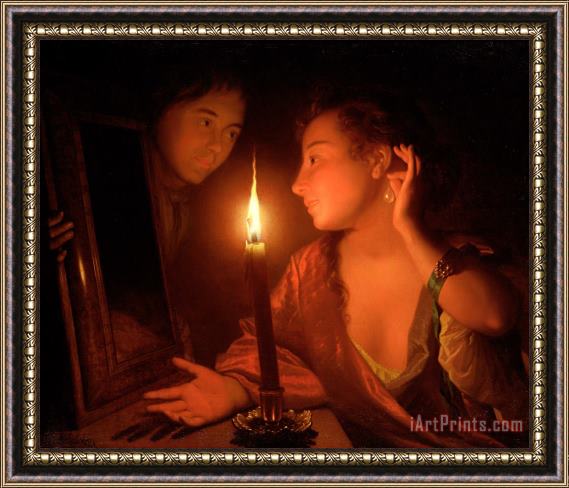 Godfried Schalcken A Lady Admiring An Earring by Candlelight Framed Print