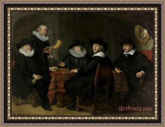 Govaert Flinck Four Governors of The Arquebusiers Civic Guard, Amsterdam, 1642 (officers And Other Marksmen of The Xviii District in Amsterdam Under The Command of C Framed Painting