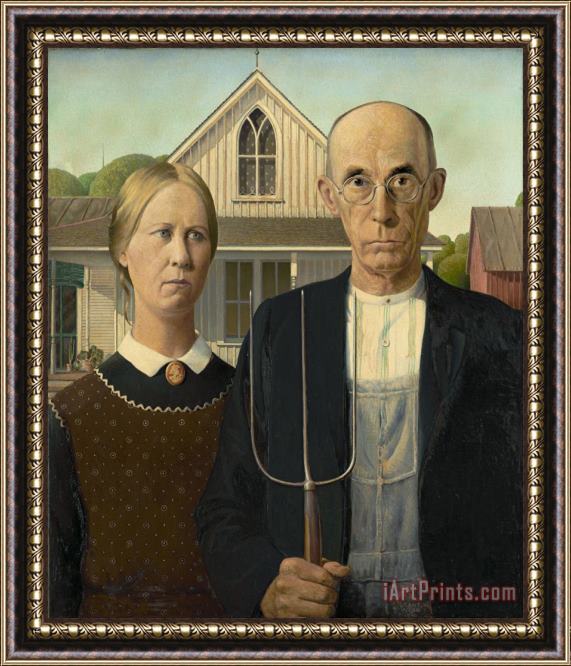 Grant Wood American Gothic Framed Painting
