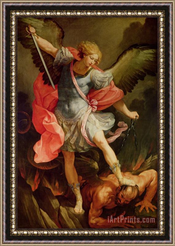 Guido Reni The Archangel Michael defeating Satan Framed Painting