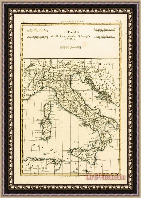 Guillaume Raynal Antique Map of Italy Framed Painting