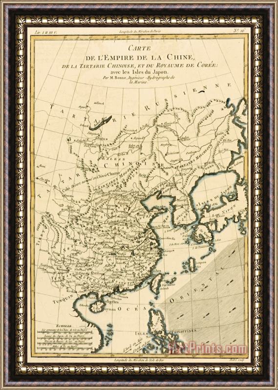 Guillaume Raynal Antique Map The Chinese Empire Framed Painting