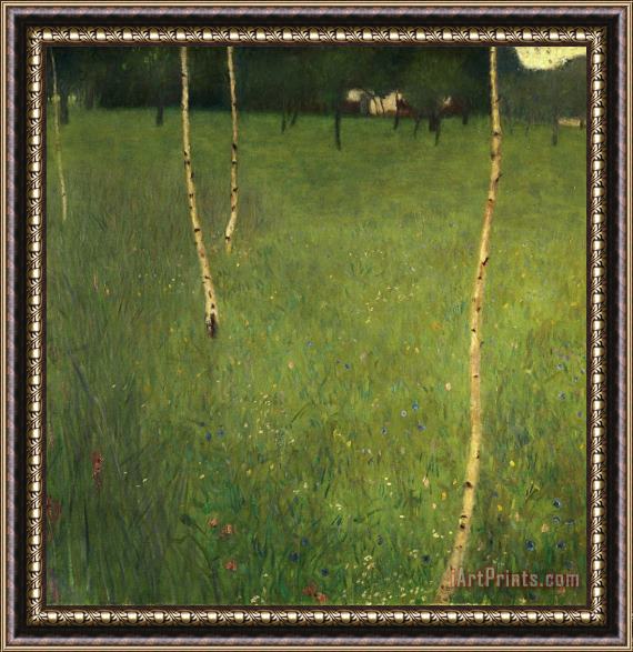 Gustav Klimt Farmhouse with Birch Trees Framed Painting