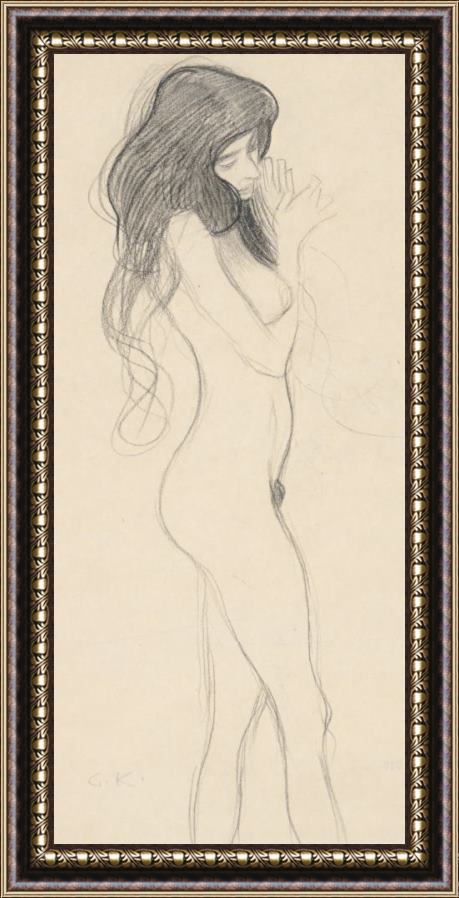 Gustav Klimt Female Nude Standing Drawing Framed Painting