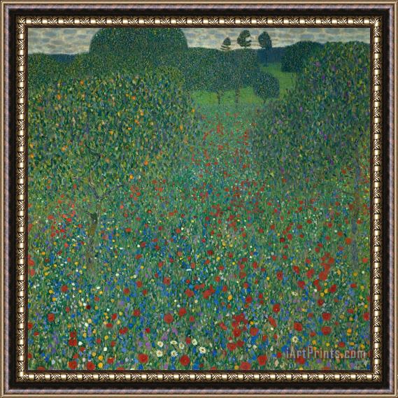 Gustav Klimt Field Of Poppies Framed Painting