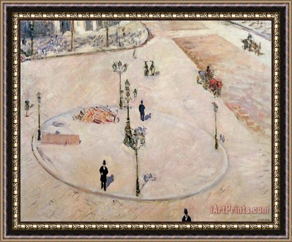 Gustave Caillebotte Traffic Island On Boulevard Haussmann Framed Painting
