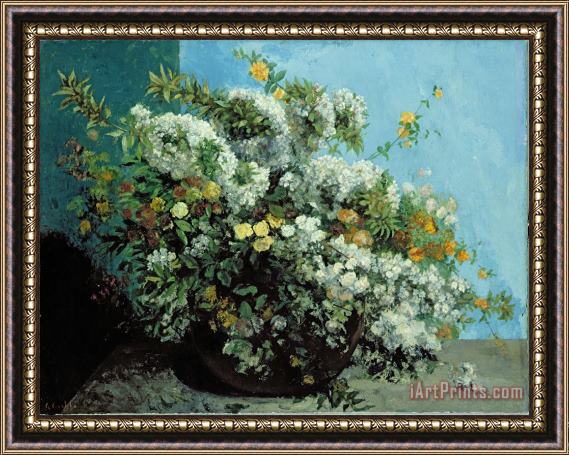 Gustave Courbet Flowering Branches and Flowers Framed Painting