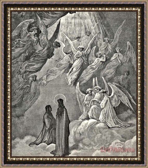 Gustave Dore Angels In Heaven Dante's Divine Comedy Illustration Framed Painting