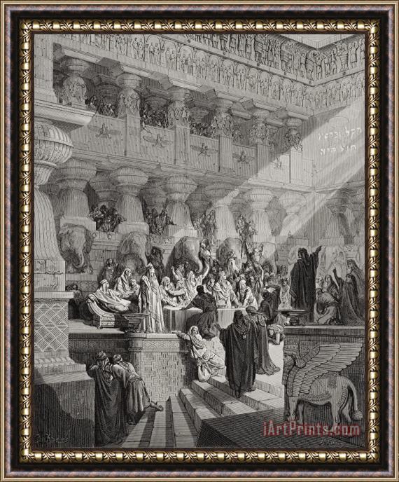 Gustave Dore Daniel Interpreting The Writing On The Wall Framed Painting
