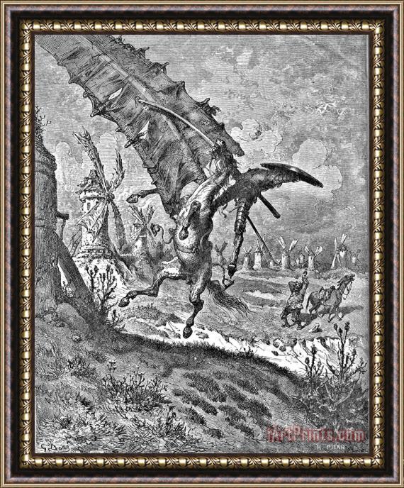 Gustave Dore Don Quixote Attacks The Windmill Engraving Framed Print