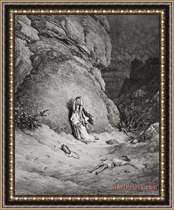 Gustave Dore Hagar And Ishmael In The Desert Framed Print