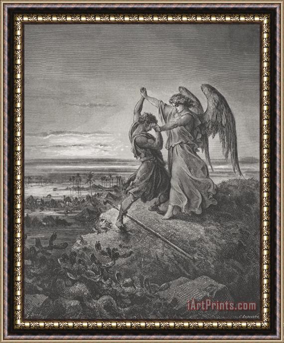 Gustave Dore Jacob Wrestling With The Angel Framed Painting