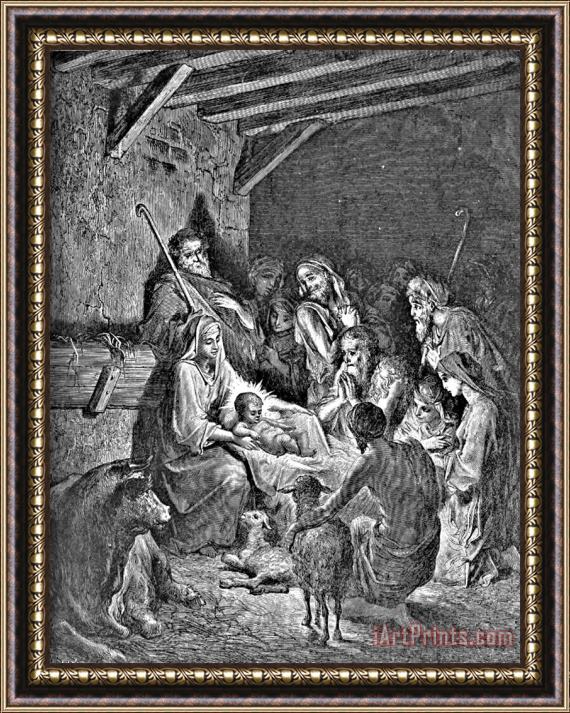 Gustave Dore Nativity Bible Illustration Engraving Framed Print