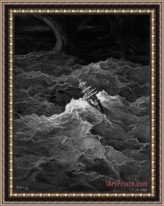 Gustave Dore Ship In Stormy Sea Framed Painting