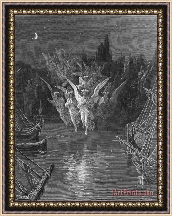 Gustave Dore The Angelic Spirits Leave The Dead Bodies And Appear In Their Own Forms Of Light Framed Painting