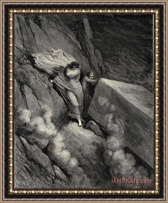 Gustave Dore The Inferno, Canto 11, Lines 67 From The Profound Abyss, Behind The Lid of a Great Monument We Stood Retir’d Framed Painting