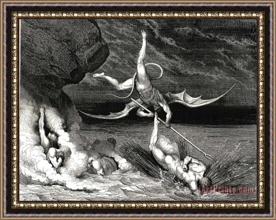 Gustave Dore The Inferno, Canto 22, Line 70 in Pursuit He Therefore Sped, Exclaiming; “thou Art Caught.” Framed Painting