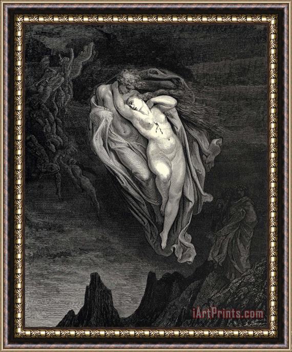 Gustave Dore The Inferno, Canto 5, Lines 7274 “bard! Willingly I Would Address Those Two Together Coming, Which Seem So Light Before The Wind.” Framed Print