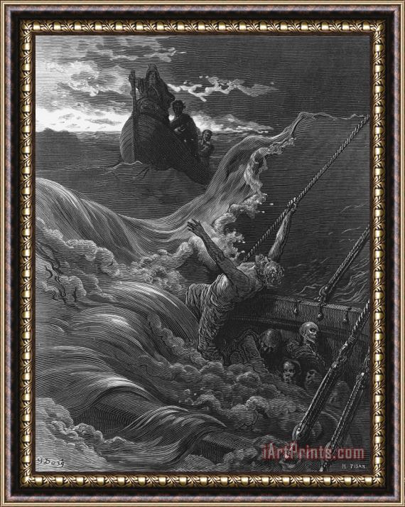 Gustave Dore The Mariner As His Ship Is Sinking Sees The Boat With The Hermit And Pilot Framed Painting