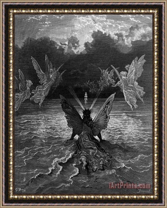 Gustave Dore The Ship Continues To Sail Miraculously Moved By A Troupe Of Angelic Spirits Framed Painting