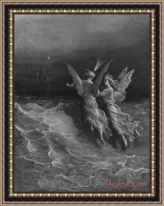 Gustave Dore The Two Fellow Spirits Of The Spirit Of The South Pole Ask The Question Why The Ship Travels Framed Print
