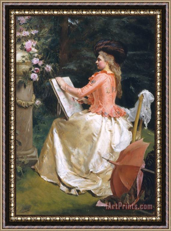 Gustave Jean Jacquet The Artist in The Garden Framed Painting